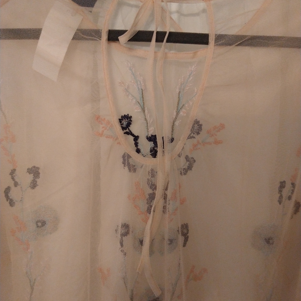 Kaari Blue Curvy Sheer Pink Embroidered Blouse - Picture 4 of 9